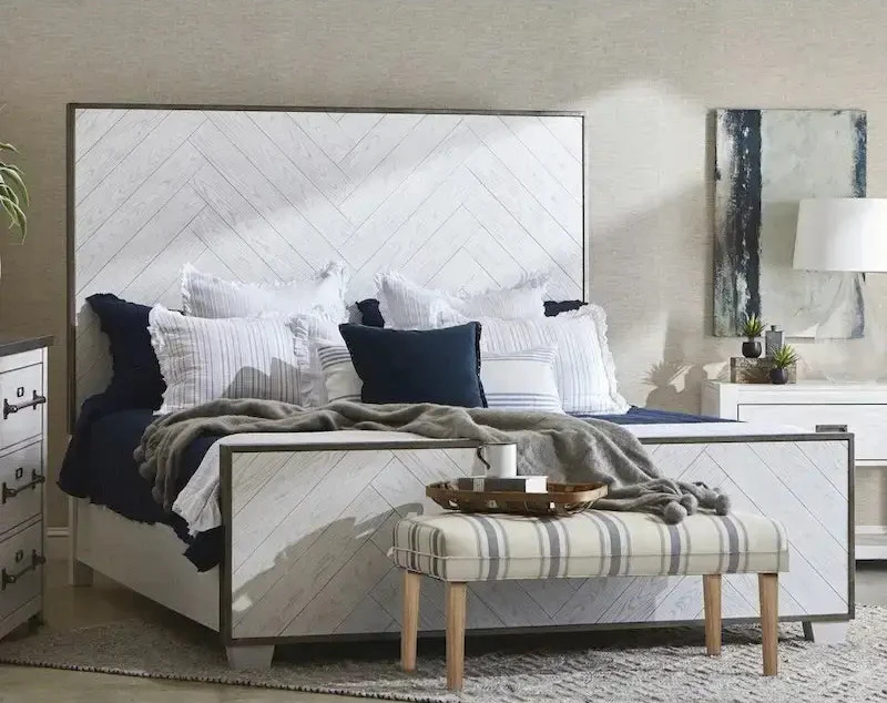 Modern Farmhouse White Metal Bed Frame, Vintage-Inspired Design