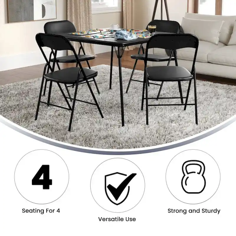 5 Piece Folding Card Table and Chair Set with Upholstered Table Top - 33.5W x 33.5D x 27.75H