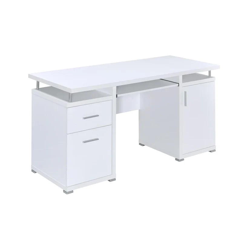 Computer Desk with 2 Drawers and Cabinet in White