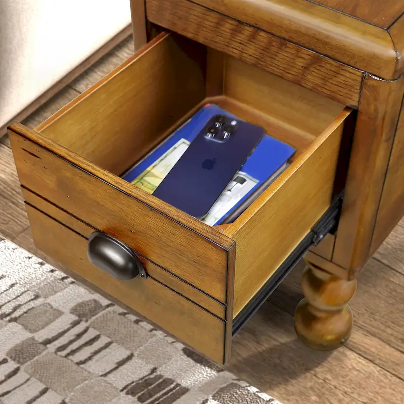 Solid Wood End Table with Drawer, 23.6 inch Narrow Side Table for Small Spaces