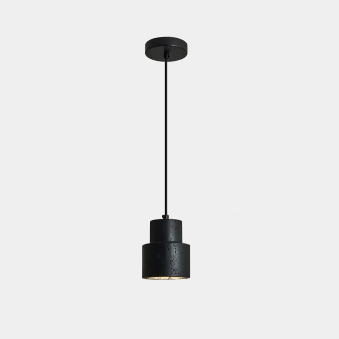 Modern Beige Stone Wood Disc Cylinder Pendant Light