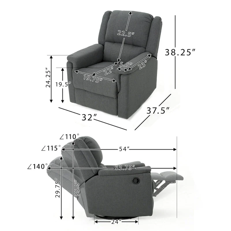 Roomfitters Fabric Glider Recliner with Swivel, Manual Reclining Chair