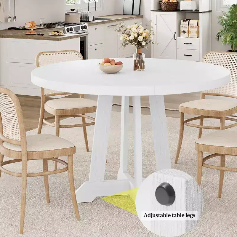 Acekool 47-Inch Round Dining Table, Seats 4, Wood Top with Pedestal Cross Base, Space-Saving Kitchen & Dining Room Table, Farmhouse Style