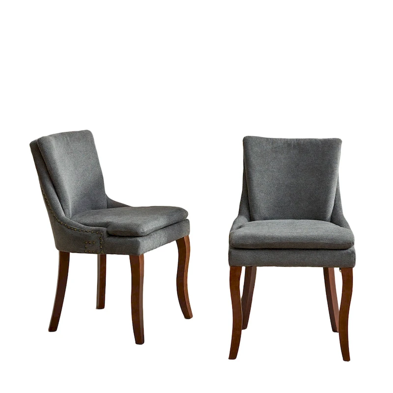 Chenille Fabric Upholstered Dining Chairs w/ Solid Wood Legs(Set of 2)