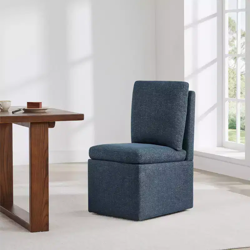 Spruce&Spring Upholstered Dining Chair with Wood Armrests & Hidden Wheels