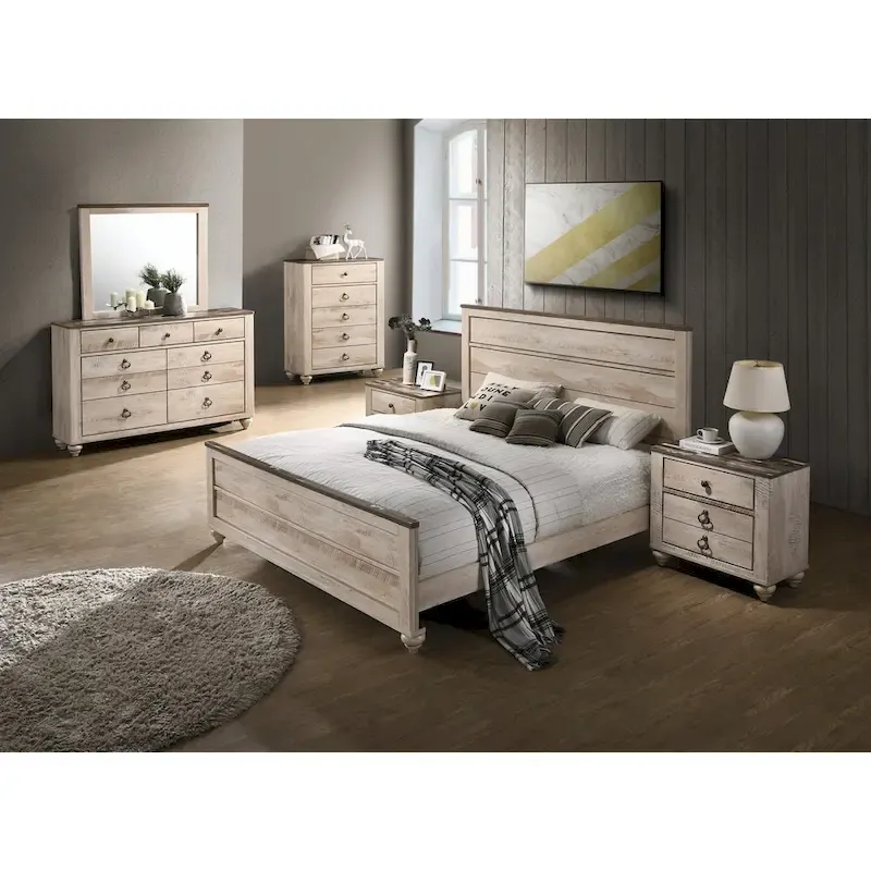Roundhill Furniture Imerland Contemporary White Wash King 6-piece Bedroom Set