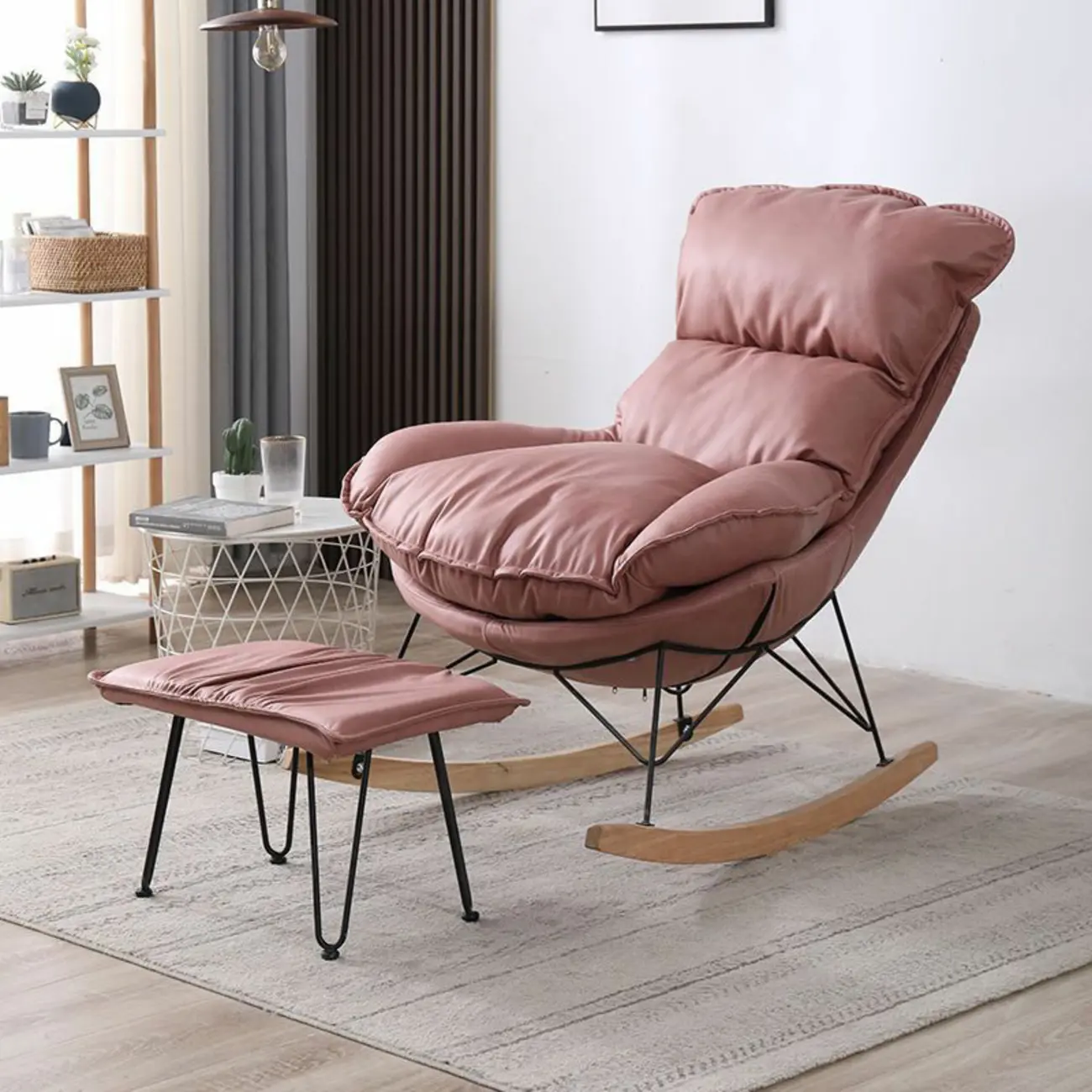 Cotton Upholstered Rocking Chair with Removable Cushions