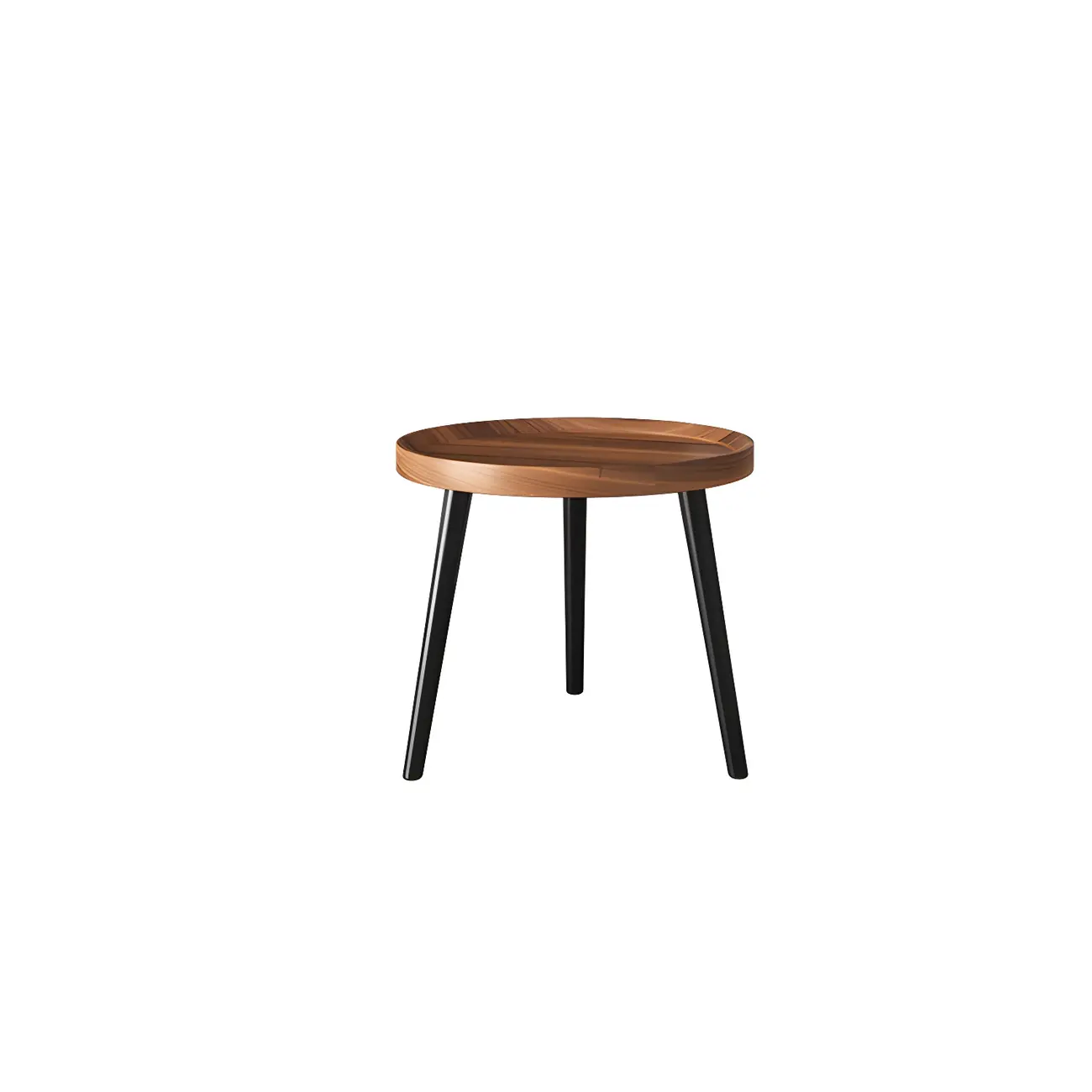 Natural Espresso Wood Small Round End Side Table with Tray Top & Shelf