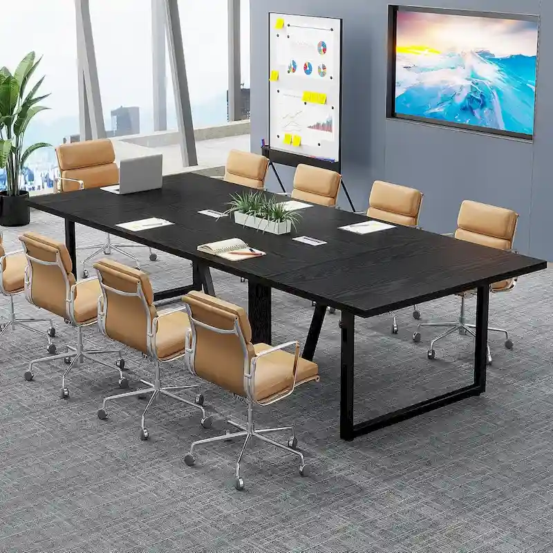 Large Rectangular Conference Table with Cable Management – Brown / Grey, Seats 8–10