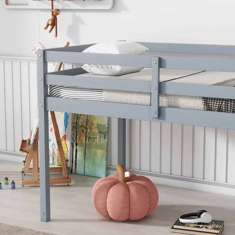 Twin Rubber Wood Loft Bed with Strengthened Slats