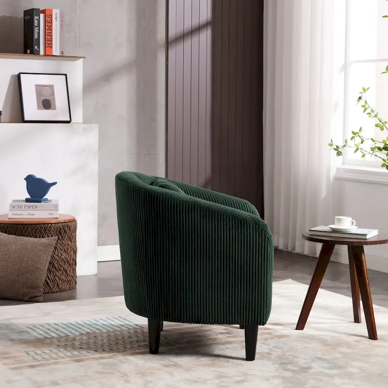 Emerald 24.8 Upholstered Barrel Chair with Wood Legs and Pillows