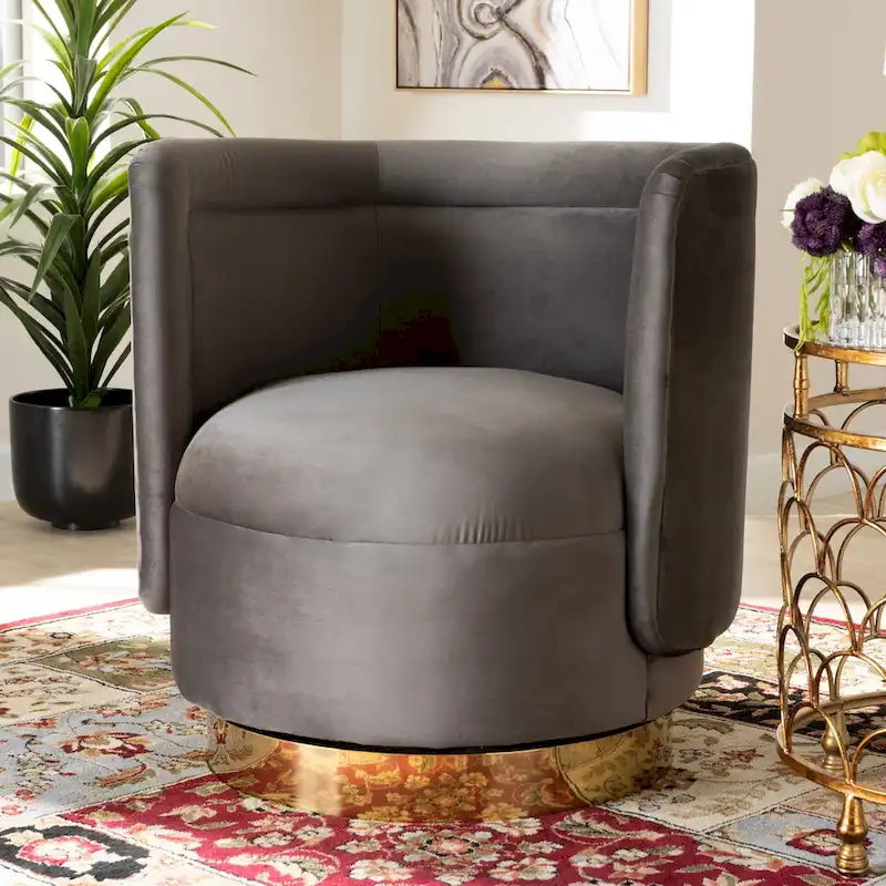 Saffi Glam and Luxe Upholstered Swivel Accent Chair
