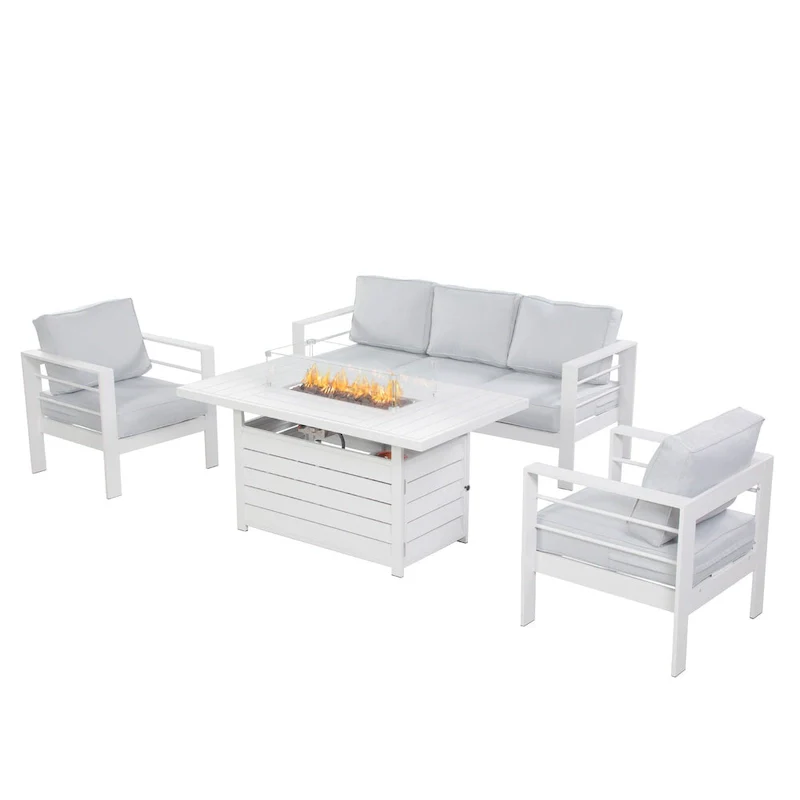 4 Pcs Patio Conversation Set with Propane Firepit