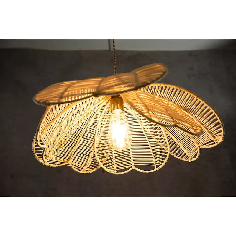Boho Rattan Flower Pendant Light Coastal Hanging Fixture Light - 20  Wide