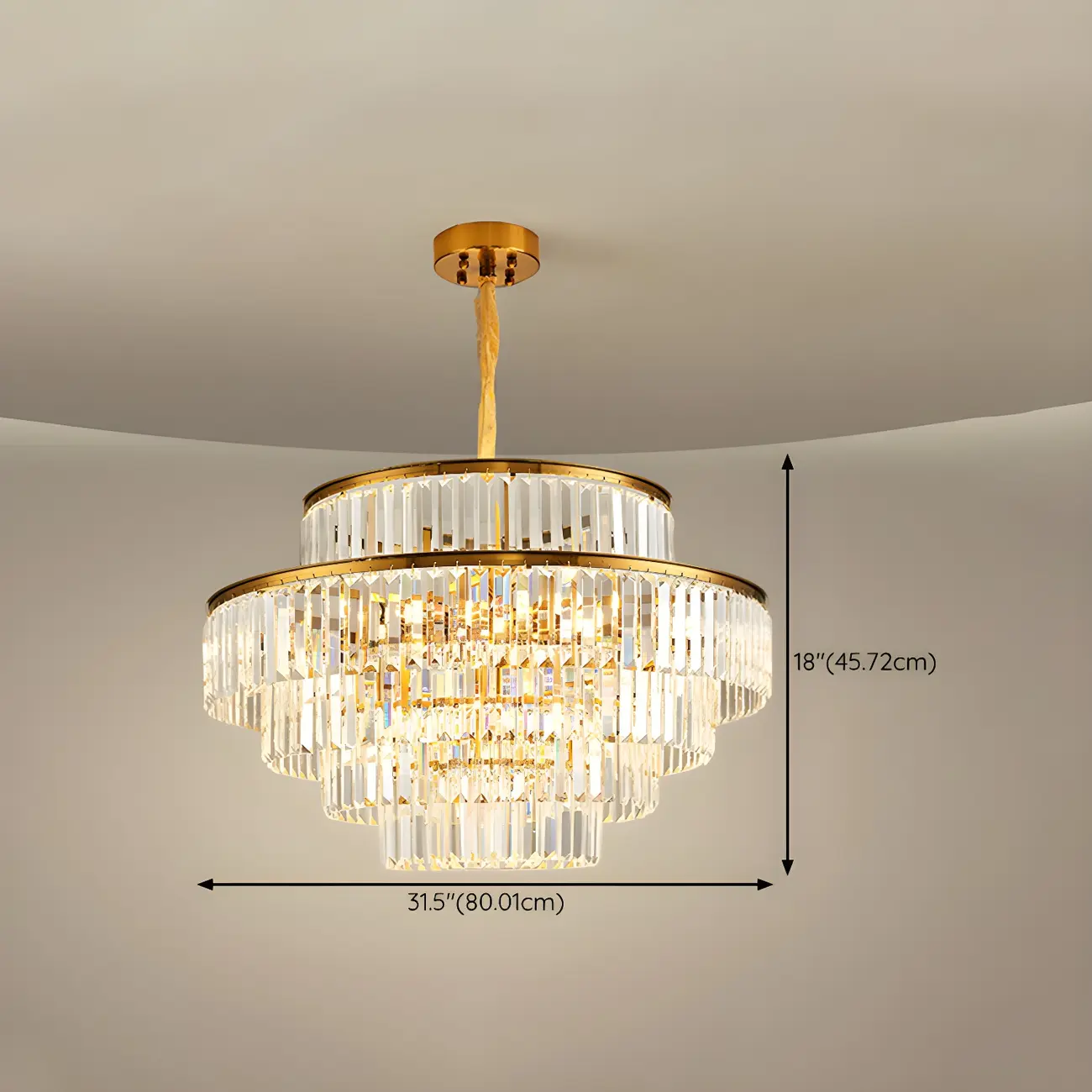 Gold Crystal Cylinder Tier Circle Chandelier
