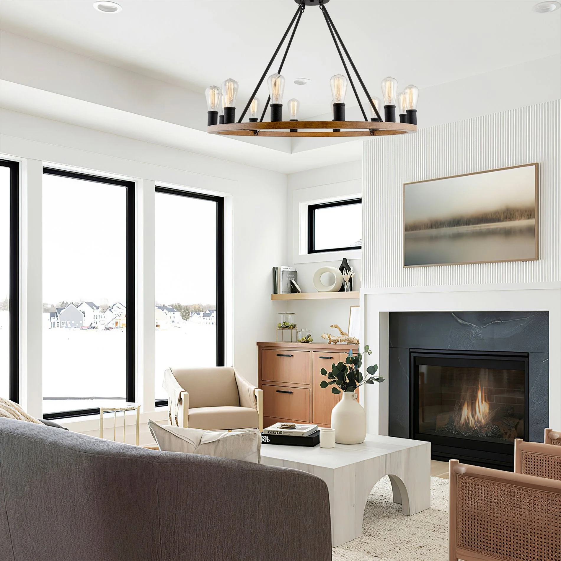 Homestead 36 12-Light Large Rustic Farmhouse Wagon Wheel Kitchen Island Chandelier