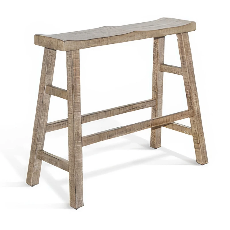 Rena Bar Height Bench, 33 Inch Rustic Light Brown Mahogany Wood Frame