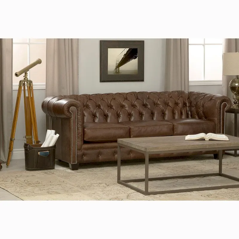Hancock Tufted Distressed Brown Leather Chesterfield Sofa
