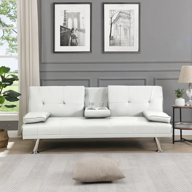 66.1 PVC Loveseat Sofa Bed with Wood Frame and Stainless Legs