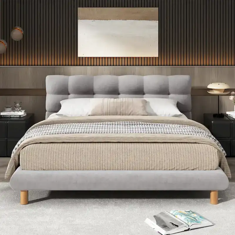 Full/Queen/King Size Boucle Upholstered Platform Bed