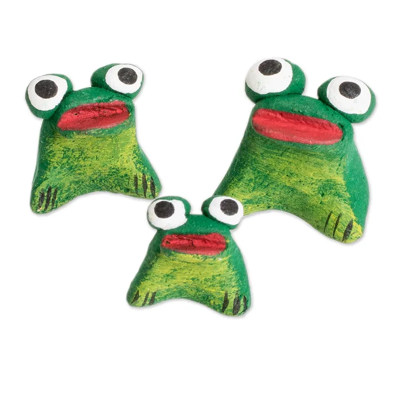 Novica Handmade Frog Reunion Ceramic Figurines (Set Of 3)