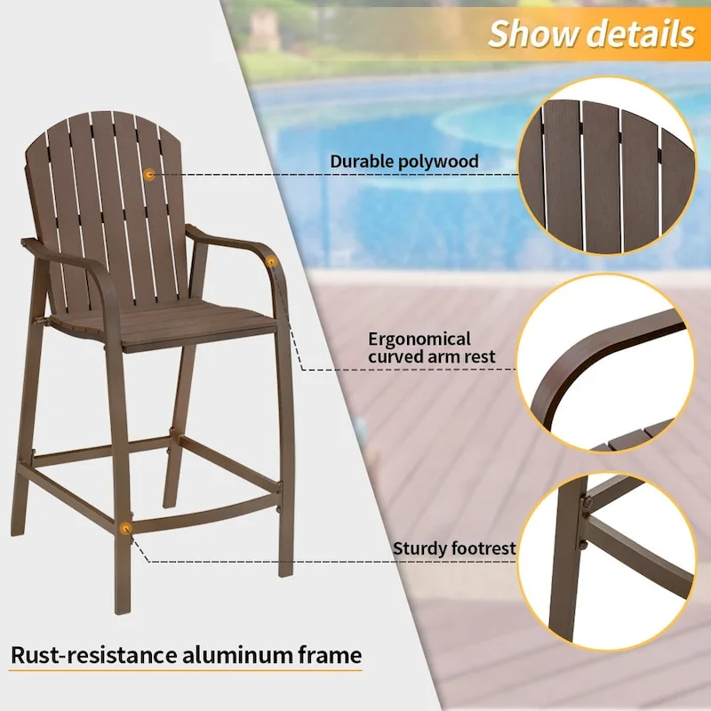 Pellebant 2PCS Patio Bar Stools - 25.19Dx21.96Wx48.22H