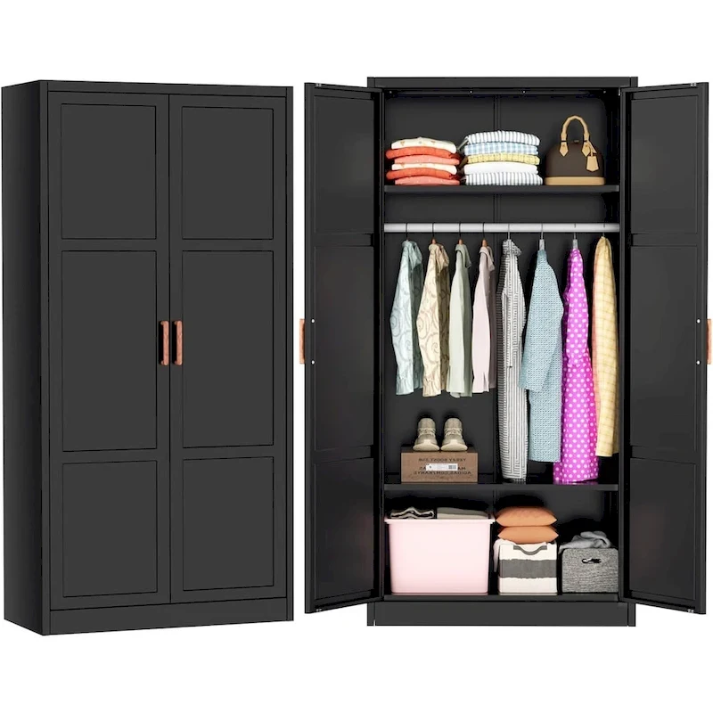 Modern Metal Lockable Wardrobe Armoire Storage Cabinet