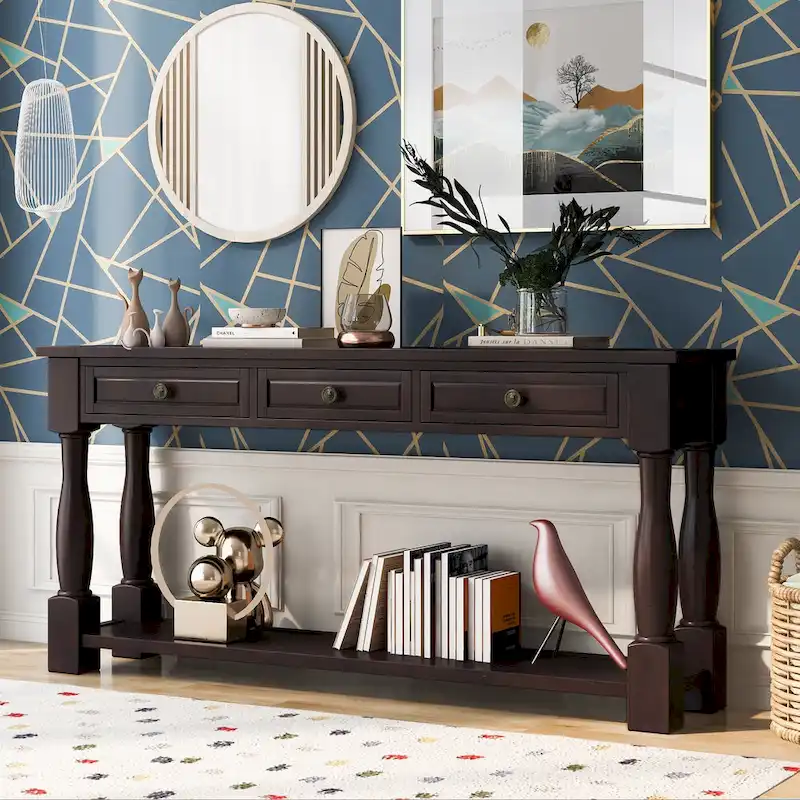 Merax 64 Long Extra-thick Console Table with Drawers and Shelf