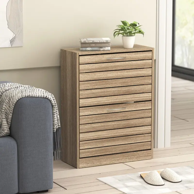 2-Drawer Shoe Cabinet, Fold-Out Drawers, Waterproof MDF, 8-12 Pairs, 22.4