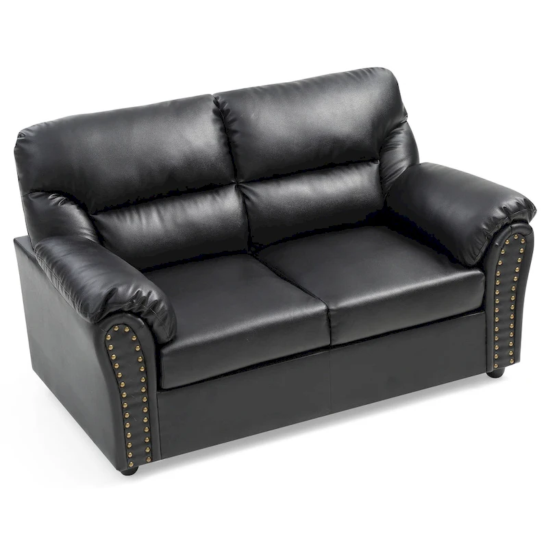 Olney W Flared Arm Faux Leather Straight Sofa in Black