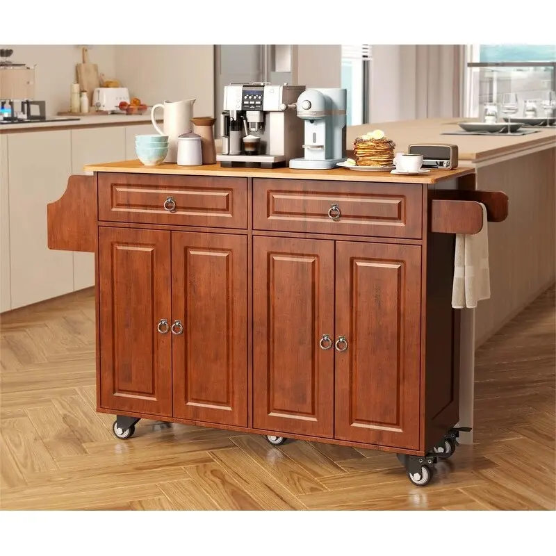 Kitchen Island Cart with Solid Wood Top and Locking Wheels