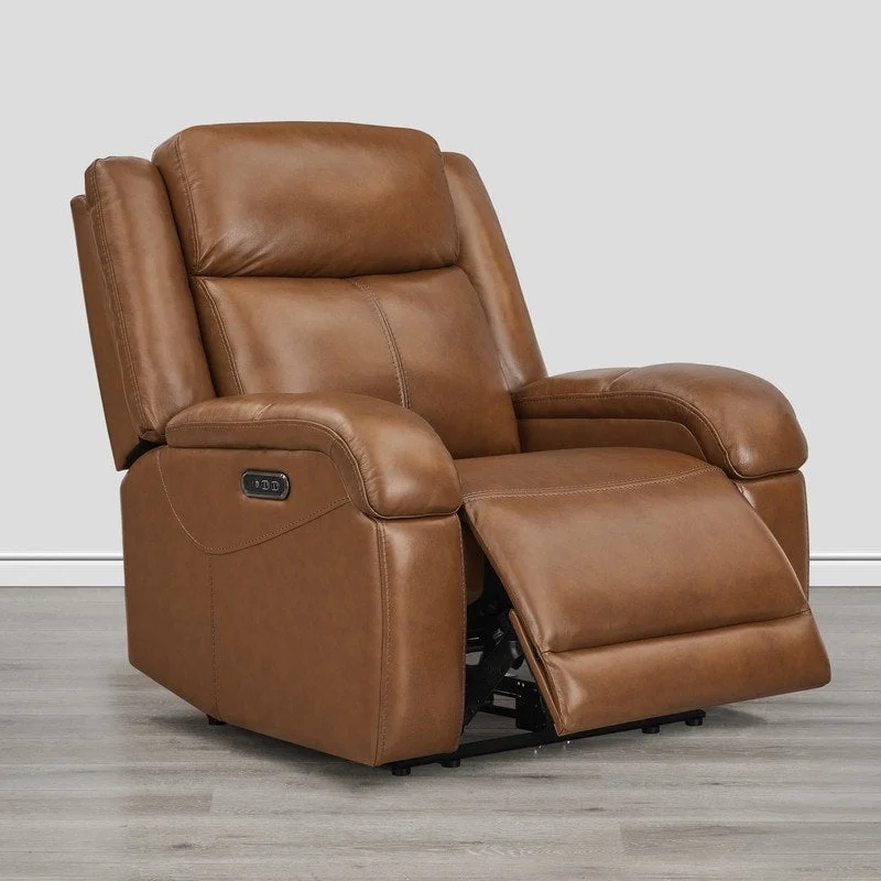 Brown Leather Power Recliner with Headrest - Single Seat