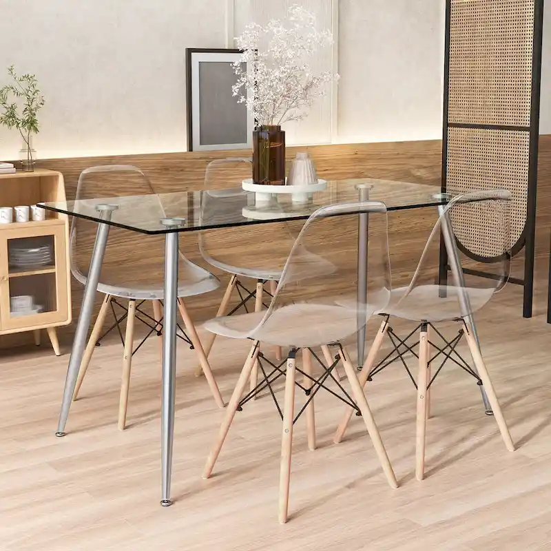Costway 5 PCS Dining Table Set 51 Modern Rectangular Glass Table & 4