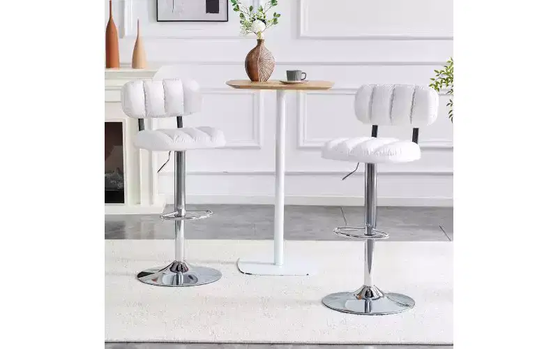 Black / White Adjustable Height Bar Stool, PU Leather, Low Back, Armless, Set of 2