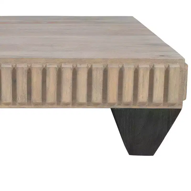 Royal Hampton Tokyo Inspired 36 Inch Square Mango Wood Coffee Table-Handcrafted with Elegant Sandblasted Gray Finish and Tapered Legs