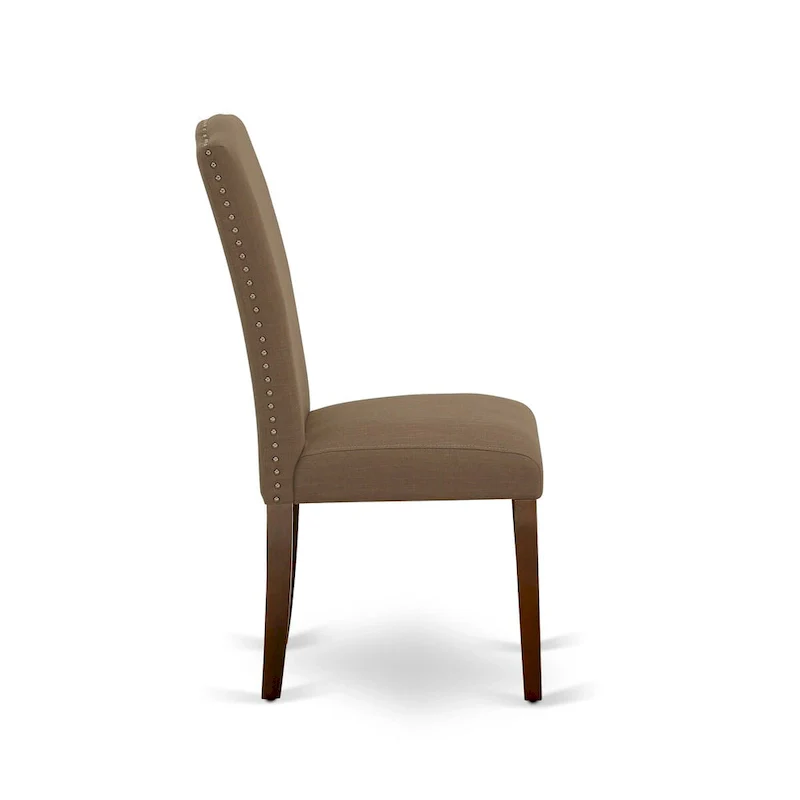 East West Furniture Dining Table Set- a Rectangle Table and Dark Coffee Linen Fabric Chairs, Mahogany (Pieces Option)