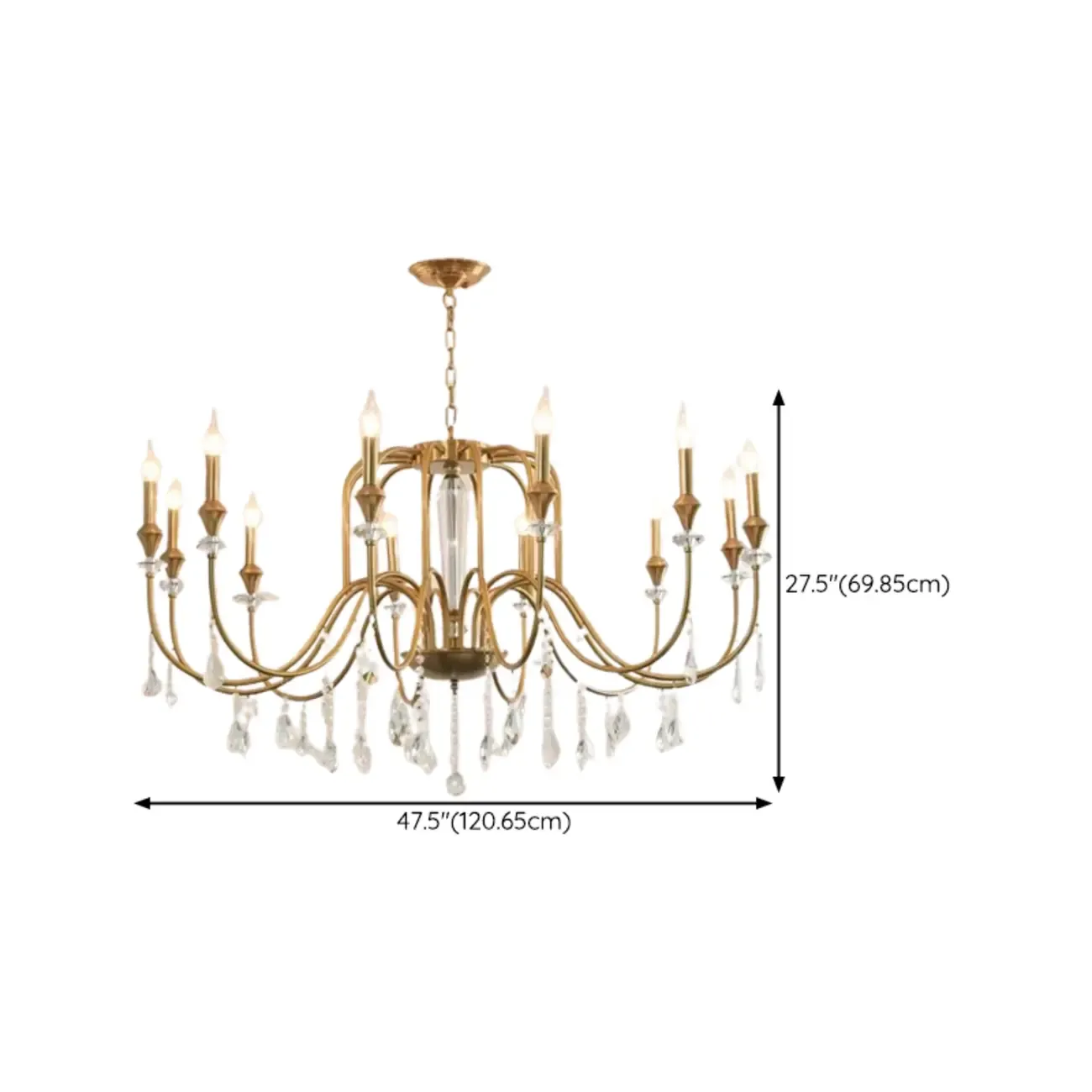 Metallic Alloy Hanging Gold Adjustable Crystal Chandelier