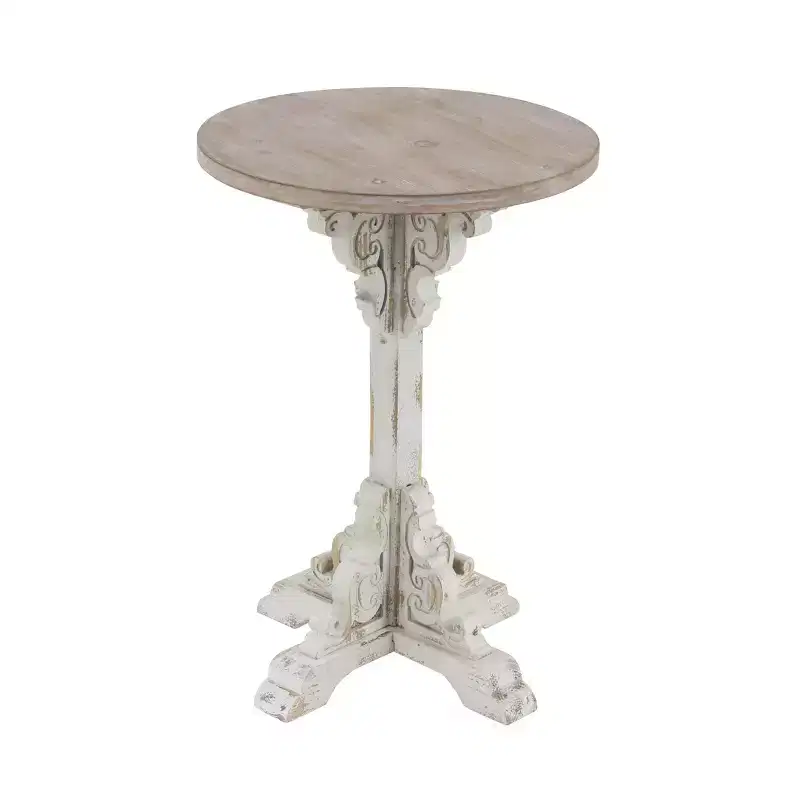 Farmhouse Chinese Fir Accent Table Gray - Olivia & May: Pedestal, Indoor Use, Round Shape
