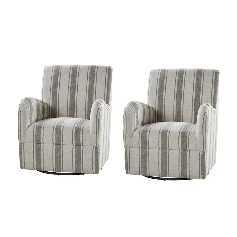 Pancy Traditional Swivel Armchair with Jacobean Strip Pattern Set of 2 by HULALA HOME