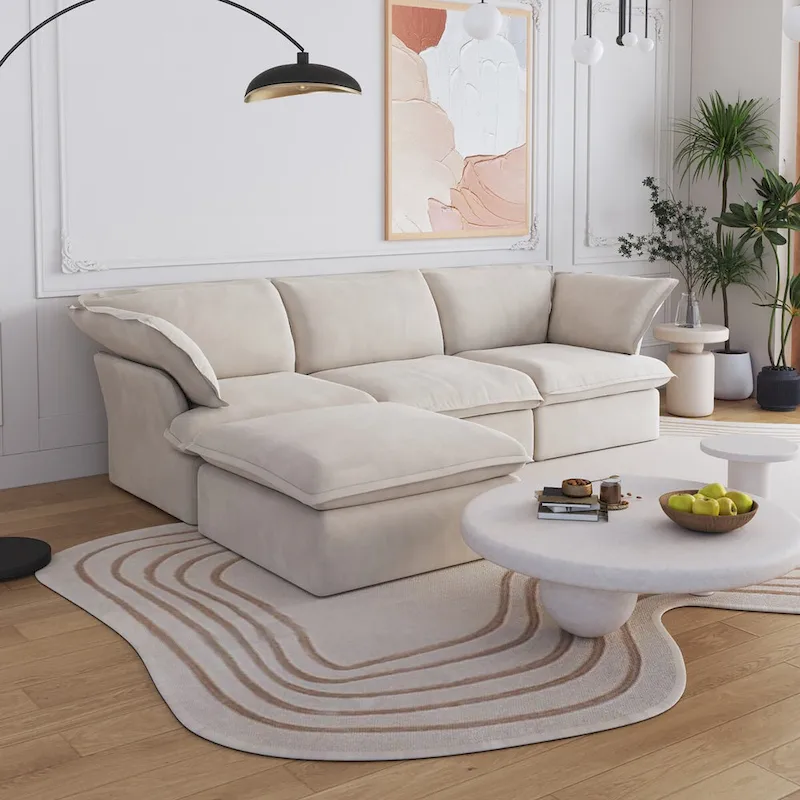 Large 4 - Piece L-shaped Sectional Sofa Modern Linen Upholstered Couches