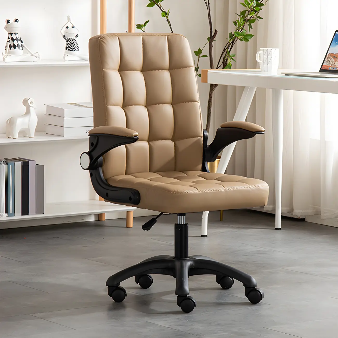 Tufted Brown Faux Leather Adjustable Swivel Office Chair