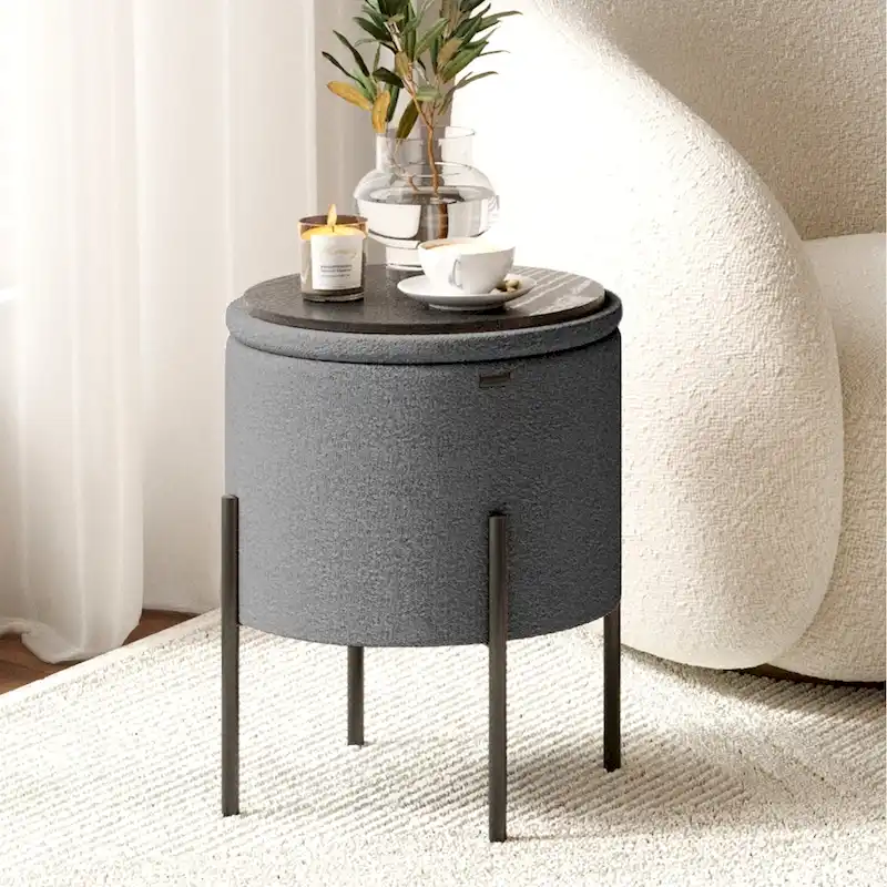 StorageBud Round Ottoman with Storage