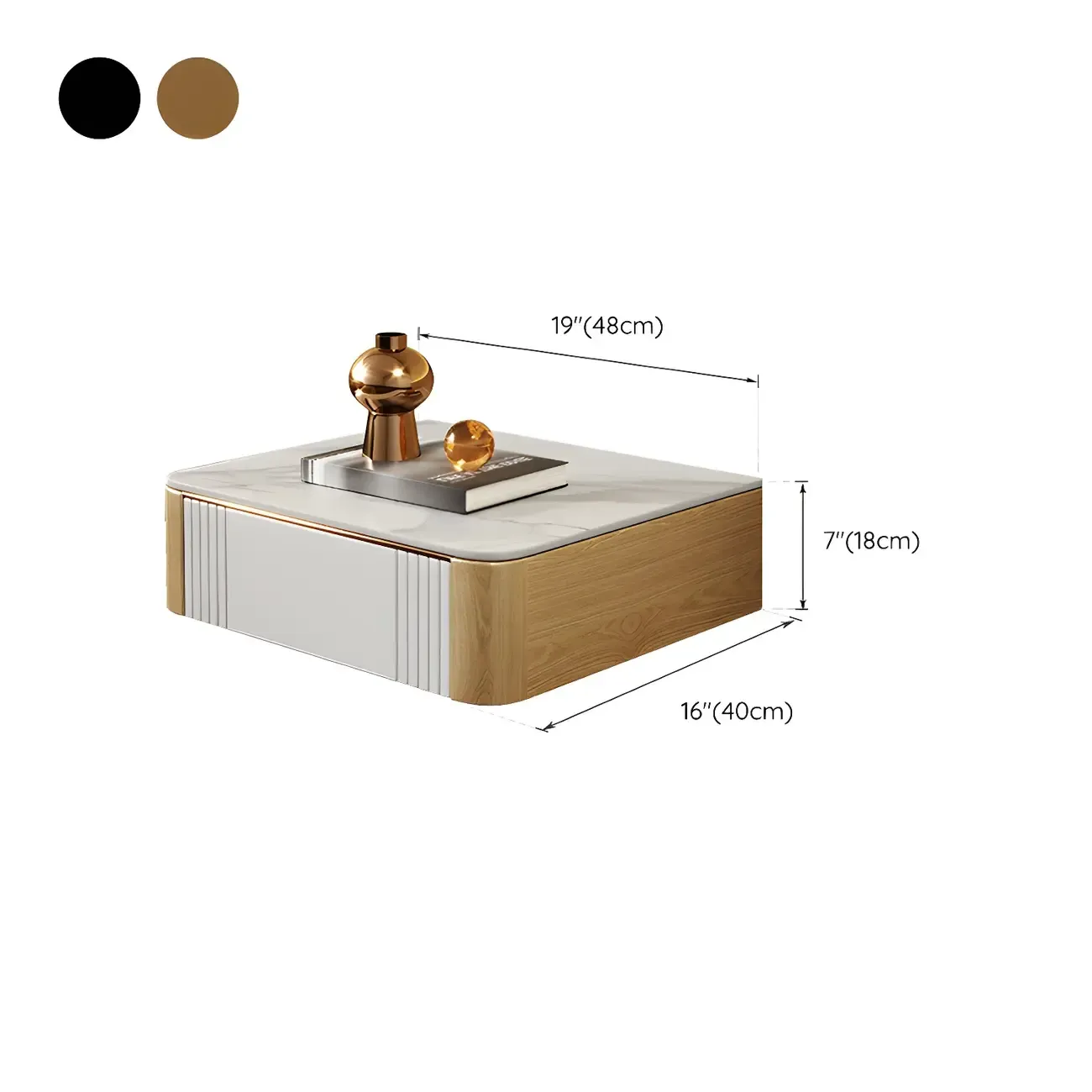 Low Stone Top Floating Nightstand with Drawer Set of 2