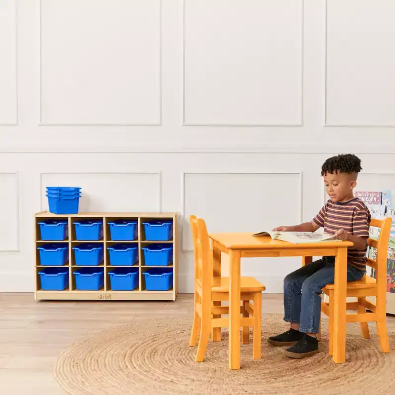 ECR4Kids 12 Cubby Mobile Tray Cabinet and 15 Scoop Front Bins, 3x4, Kids Furniture