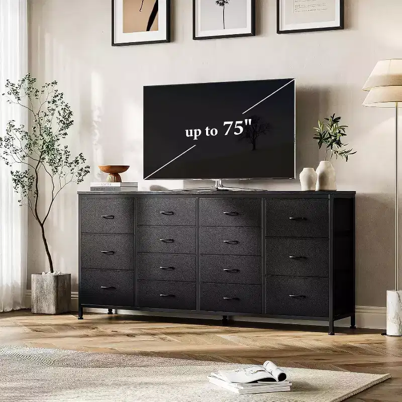 14 Drawer Dresser, 63 Inch Dresser TV Stand with Power Outlet