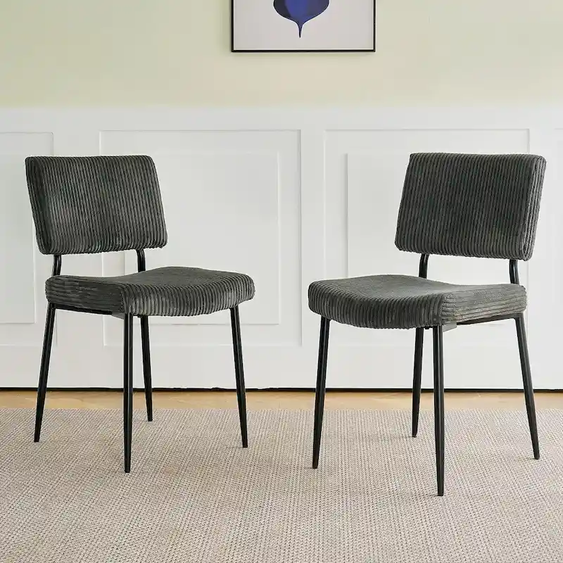 Modern simple velvet dining chair Fabric Upholstered Chairs home bedroom stool back dressing chair black metal legs(set of 2)