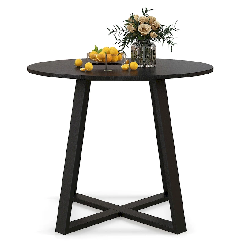 Gymax 36  Round Wooden Dining Table for 4 w/ Pedestal Base Solid