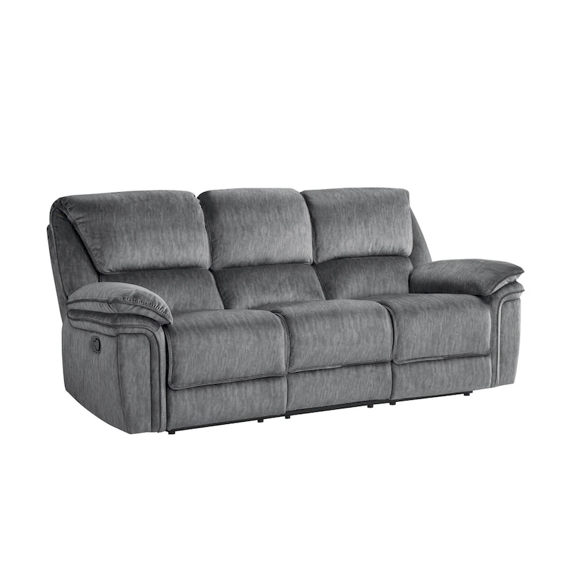 Muir 89 Inch Manual Double Recliner Sofa, Gray, Microfiber, Tufted Back