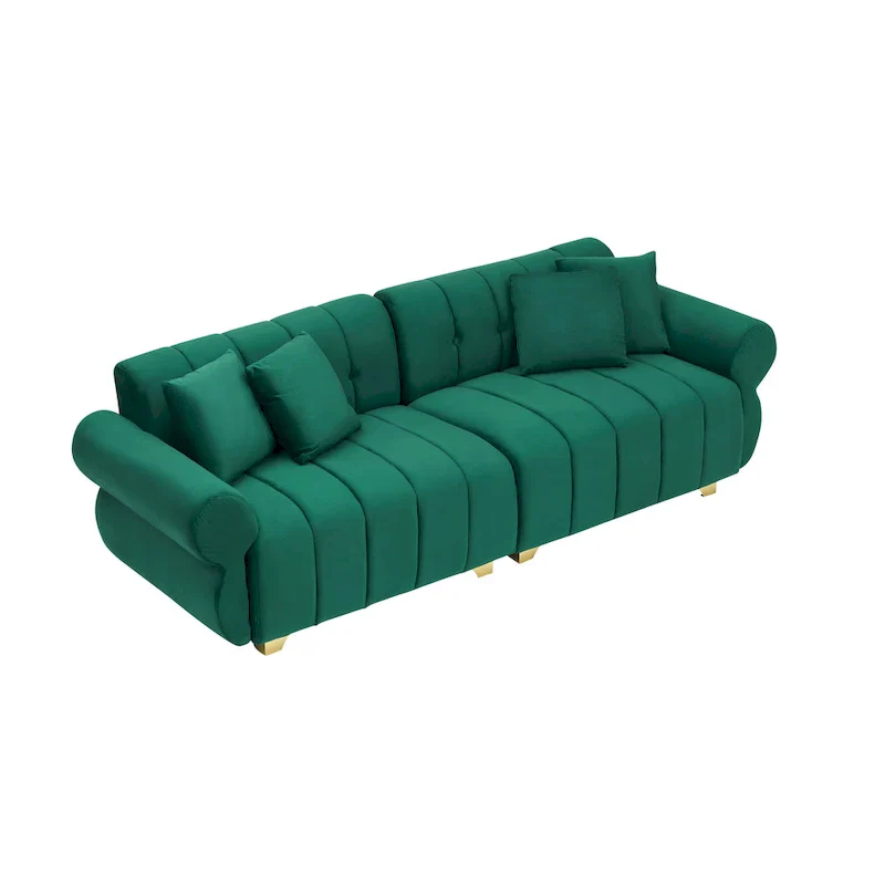 Green Velvet 3-seater Sofa with Spring-Wrapped Cushions