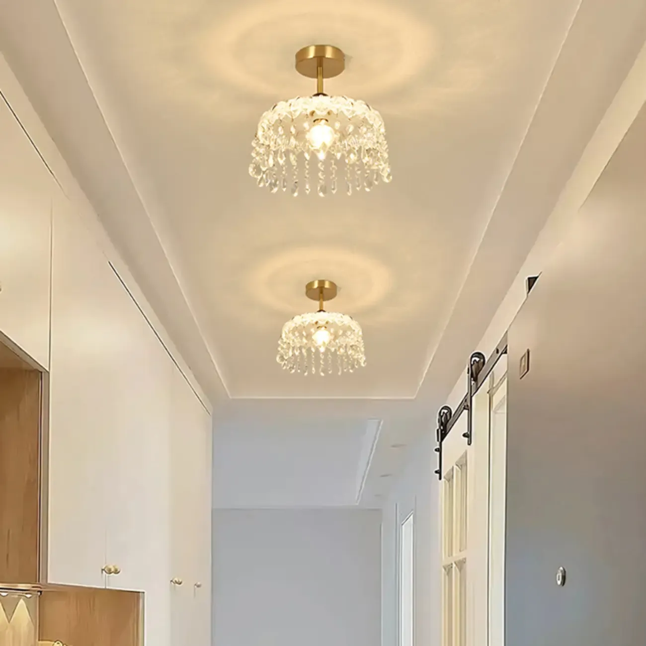 Mini 1 Light Gold Crystal Chandelier Semi Flush Ceiling Light